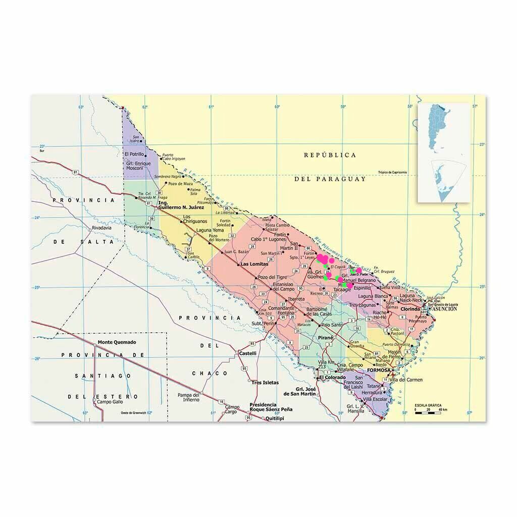 Mapa Principal de Caminos Ganadera - Formosa, Argentina